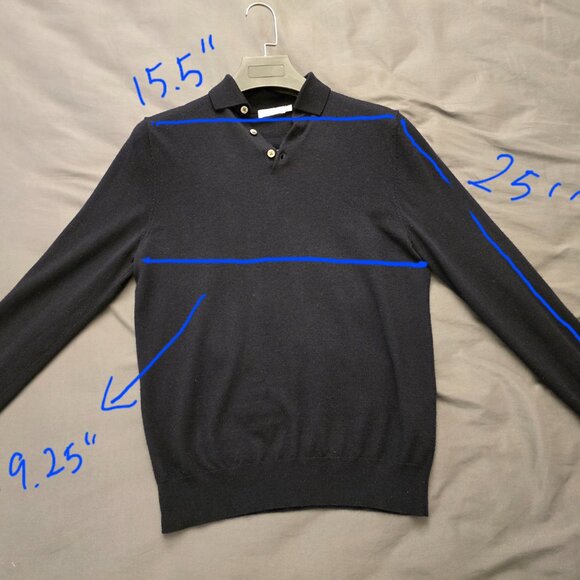 Suitsupply Merino Polo Sweater, Men's XS, Navy Merino Long Sleeve - Picture 4 of 5